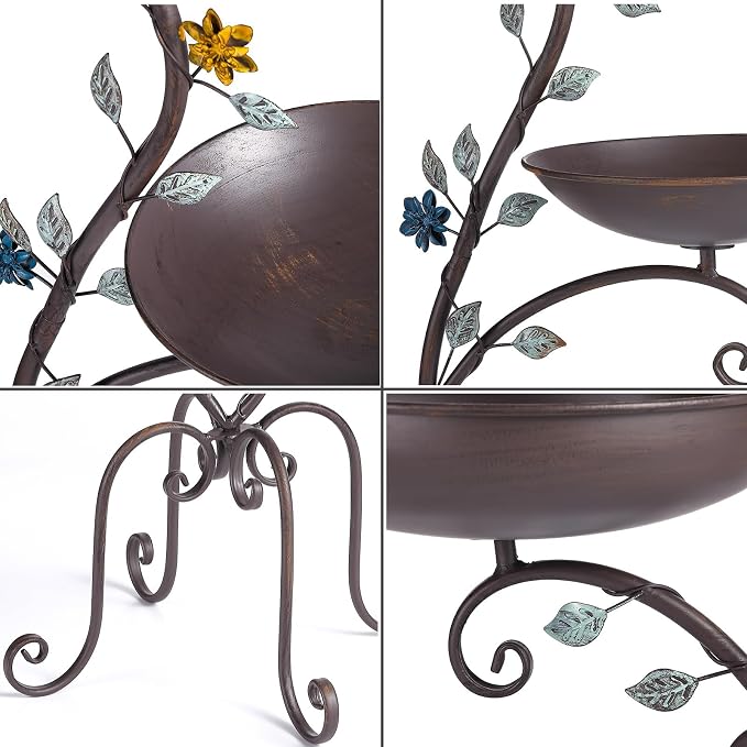 37" H Bird Bath Feeder and Planter for Outdoors, 3-in-1 Metal Birdbaths Stand Vintage Pedestal Bird Bowl for Outside Garden Yard Patio Lawn Decor