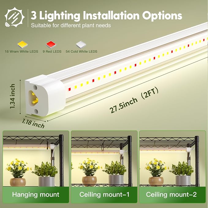 FREELICHT DIY Plant Shelf with Grow Light, 5-Tier, 2FT 5000K 120W(4x30W), Full Spectrum, Metal Plant Stand with Adjustable Rack and Wheel, LED Grow Lights with Timer for Seed Starting 35.4x13.8x61.5IN