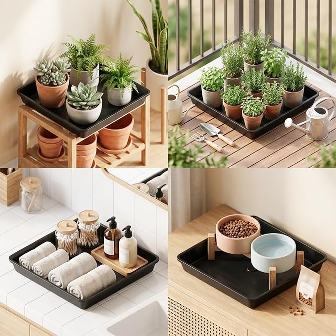 10 Pack Square Plant Saucer 12 Inches Plant Trays for Pots Plastic Square Drip Trays Flower Pot Saucers Black Planter Water Tray Plant Drainage Tray, Black
