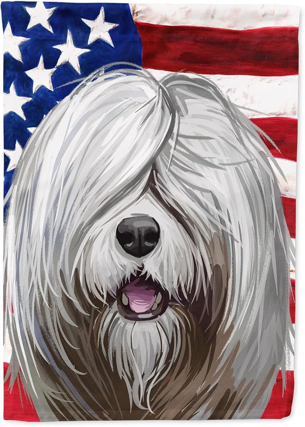 Caroline's Treasures CK6716GF South Russian Ovcharka Dog American Flag Garden Flag Mailbox Flag Decorative Yard Flag Banner Outside Patio Artwork Yard Flower Beds, Garden Size, Multicolor