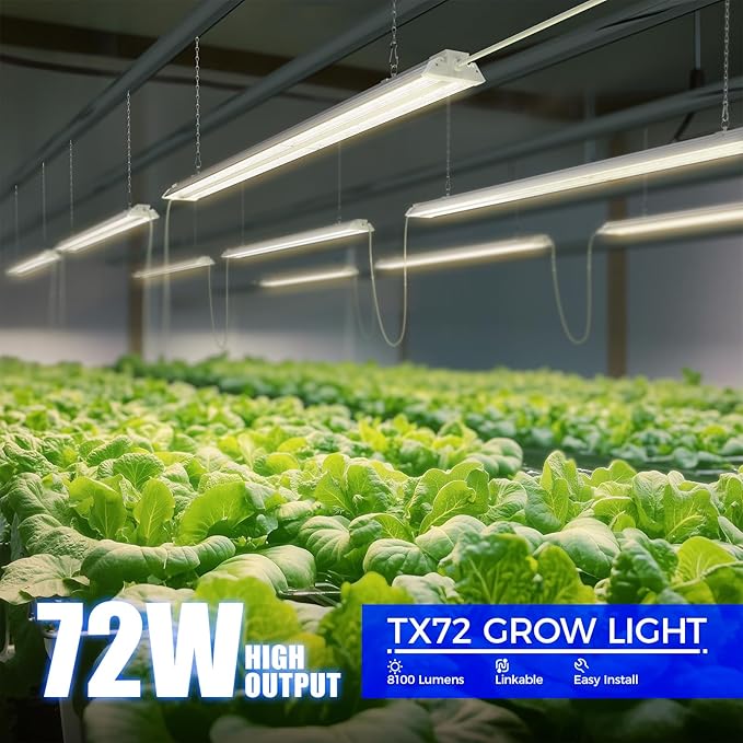 Barrina TX72 4FT Grow Lights, 72W(500W Equivalent), High PPFD, Full Spectrum with 660nm Red LEDs, Linkable, Hanging Grow Lights for Indoor Plants with On/Off Switch, for Seed Starting, Veg, 1 Pack