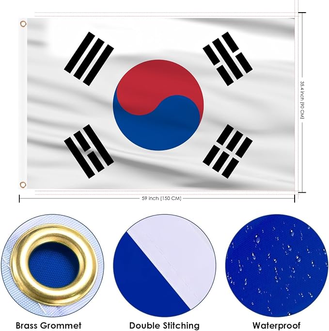 AhfuLife Korean Flag 3x5 Ft 2 Pcs, Large Korean Flags for Outside - Double Side with Brass Eyelets for Korean Party Decorations, Soccer Party Bar Garden Decoration Indoor Outdoor