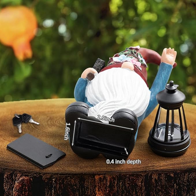 Riakrum Gnome Hide a Key Outside Figurine Key Hider with Solar Light Yard | Resin Waterproof Garden Statue, Hidden Spare Key Compartment, Solar Lights Glow at Night, Gift for Women Homeowners