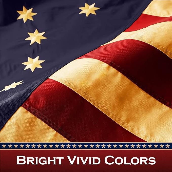 G128 Bennington Tea-Stained Flag | 1x1.5 Ft | Pole Sleeve Embroidered 420D Polyester - Embroidered Stars, Sewn Stripes, Brass Grommets, Indoor/Outdoor, Vibrant Colors, Quality Polyester