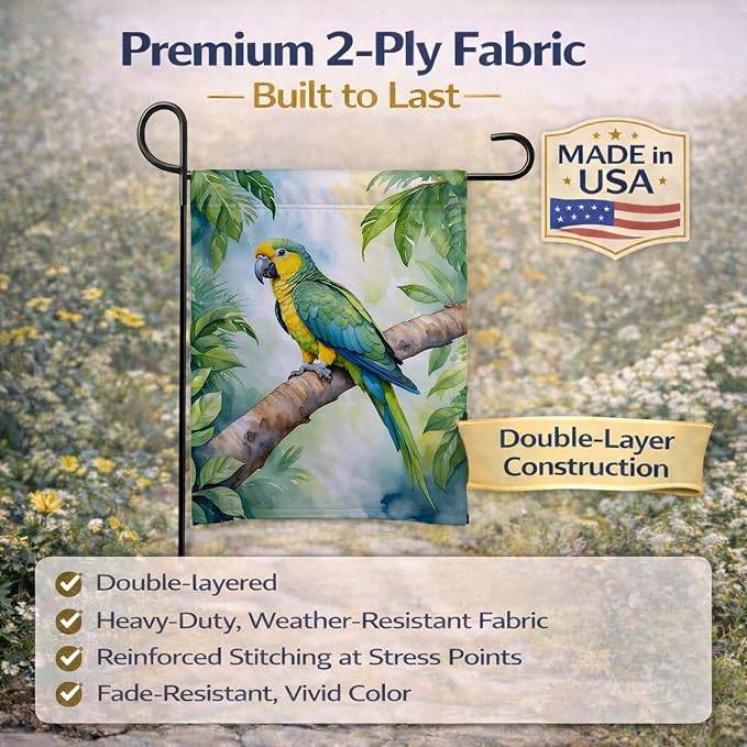 Caroline's Treasures Yellownaped Amazon Parrot Garden Flag Mailbox Flag Decorative Yard Flag Banner Outside Patio Artwork Yard Flower Beds, Garden Size, Multicolor