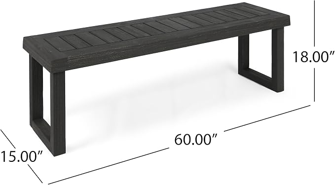 Merax Acacia Wood Outdoor Bench 60" Backless Garden Bench Rustic Patio Dining Bench Slat Panel Design Weatherproof, Dark Grey