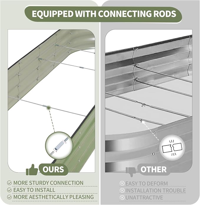 Galvanized Raised Garden Bed - 8x2x1FT Metal Planter Boxes Outdoor | Oval Steel Raised Bed Kit for Gardening with Protective Tape, Bracing Rods, Gloves for Vegetables, Flower, Herb (Green)