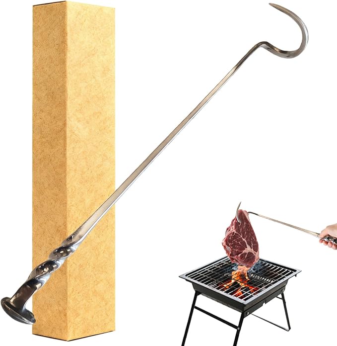 Meat Flipper, Grill Hooks for Turning, Heavy Duty Stainless Steel BBQ Turner Hooks with Long Handle for Flipping Ribs, Pork Shoulder, Roast on Smoker Grilling (Left Hand - A)
