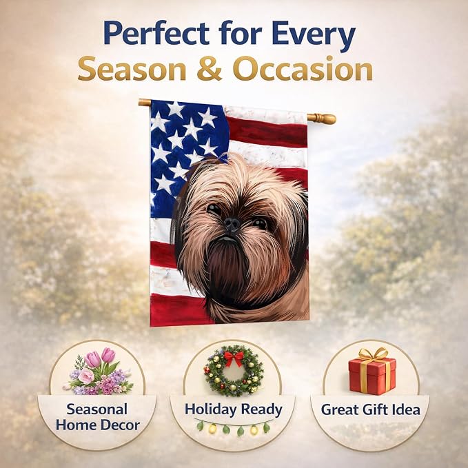 Caroline's Treasures CK6552CHF Griffon Bruxellois Dog American Flag House Flag Large Porch Sleeve Pole Decorative Outside Yard Banner Artwork Wall Hanging, Polyester, House Size, Multicolor