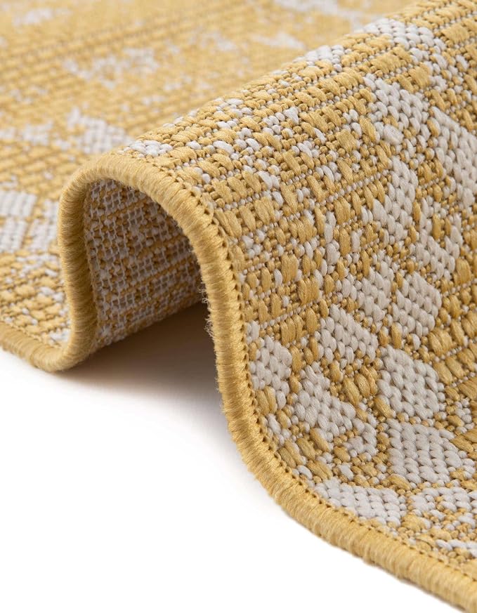 Unique Loom Outdoor Bohemian Collection Area Rug - Anthro (3' 3" x 12' Runner, Yellow/ Ivory)