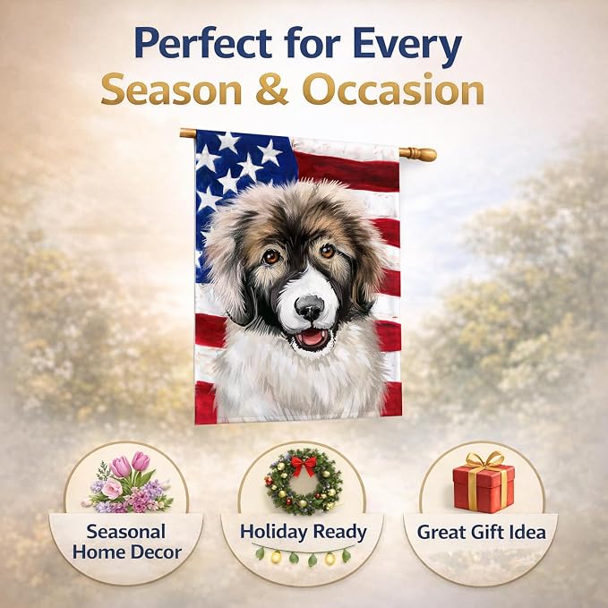 Caroline's Treasures CK6478CHF Carpathian Shepherd Dog American Flag House Flag Large Porch Sleeve Pole Decorative Outside Yard Banner Artwork Wall Hanging, Polyester, House Size, Multicolor