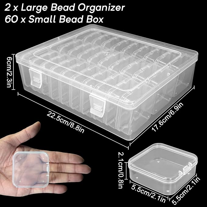 Guyuyii 62 Clear Plastic Bead Storage Containers with Hinged Lids & Labels | for Craft Supplies, Diamond Painting, Jewelry Making | Compatible with Beads, Earrings, Nail Art, Seeds, DIY Bracelet