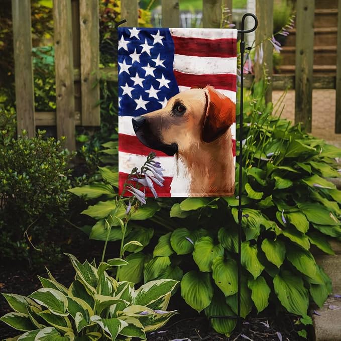 Caroline's Treasures CK6436GF Black Mouth Cur Dog American Flag Garden Flag Mailbox Flag Decorative Yard Flag Banner Outside Patio Artwork Yard Flower Beds, Garden Size, Multicolor