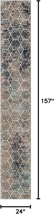 Unique Loom Trellis Frieze Collection Area Rug - Geometric (2' x 13' Runner, Blue Multi/ Ivory)
