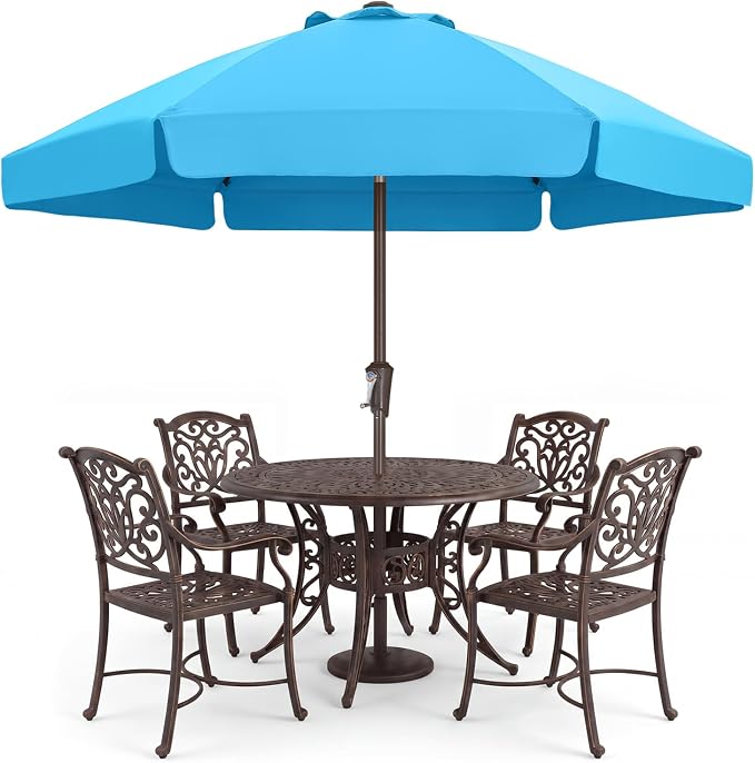 ABCCANOPY 7.5ft Scalloped Patio Umbrella, Outdoor Table Umbrella with Tilt and Crank, Fiberglass Ribs Deck Umbrella for Patio, Pool, Garden, Picnic (Lake)