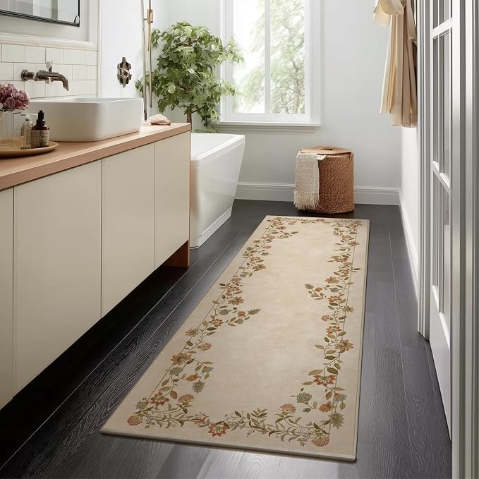 Washable Kitchen Runner Rugs for Entryway: 2'6"x8' Hallway Rug Stain Resistant Non Slip Low Pile Soft Living Room Floor Carpet Runners for Kitchen Bedroom Laundry Room Farmhouse Indoor