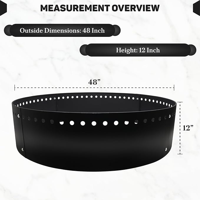 FEBTECH - 48" D x 12" H Smokeless Fire Ring Liner - Fire Pit Ring Insert | Heat Resistant Steel Fire pit Insert, Versatile DIY Fire Ring for In-Ground & Above-Ground Outdoor Bonfire