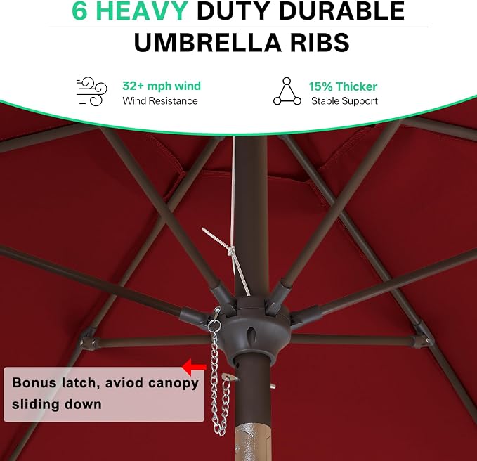 ABCCANOPY 7.5ft Scalloped Patio Umbrella, Outdoor Table Umbrella with Tilt and Crank, Fiberglass Ribs Deck Umbrella for Patio, Pool, Garden, Picnic (Burgundy)