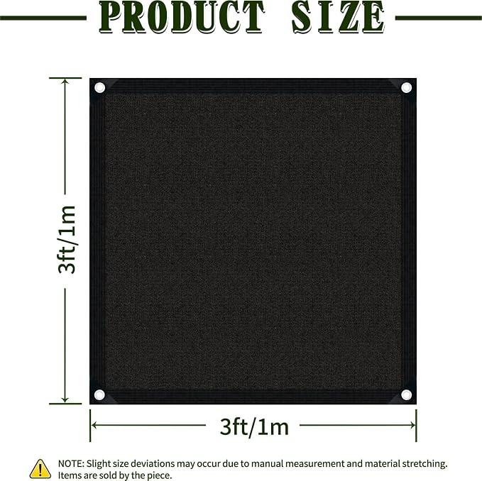 40% Black Shade Cloth for Plant, 3×3FT Durable HDPE Mesh with Grommets, Sun Protected Garden Shade Netting for Greenhouse, Garden, Patio, Pergola, Chicken Coop