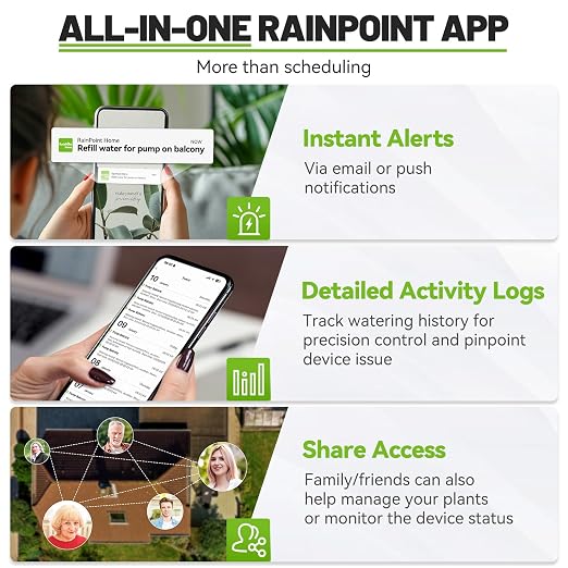 RAINPOINT Smart WiFi Solar Drip Irrigation System for Indoor&Outdoor Use,WiFi HUB Need,APP Control Auto Plant Waterer Device Kit Water Shortage Protection Push&Email Notification Water 10-20 Plants