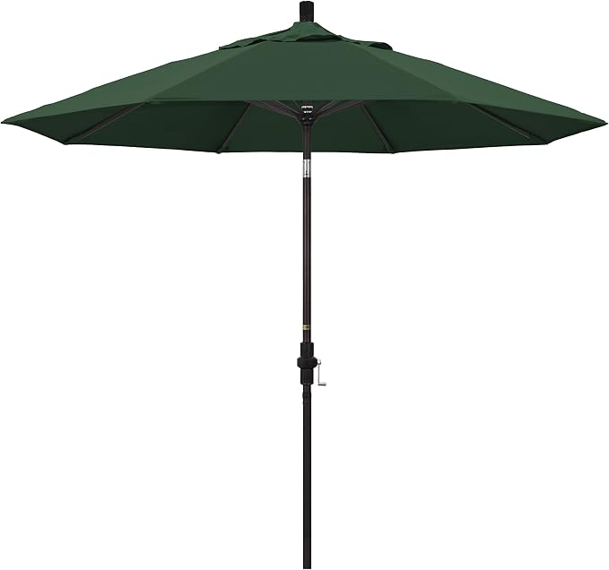 California Umbrella 9' Round Aluminum Market Umbrella, Crank Lift, Collar Tilt, Bronze Pole, Hunter Green Olefin