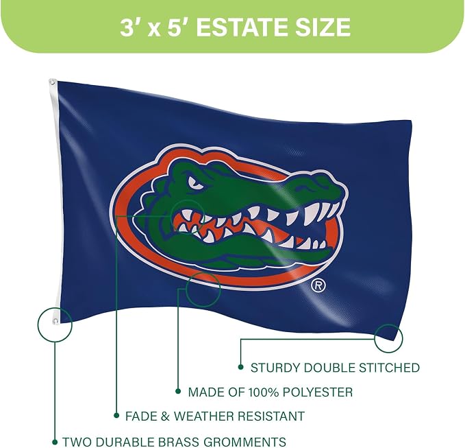 NCAA University of Florida Flag with Grommets, 3'x5' UF Gators Outdoor College Flags & Banners for Garden Patio Indoor Wall Décor