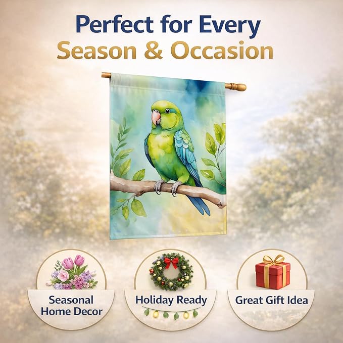 Caroline's Treasures Parrotlet House Flag Large Porch Sleeve Pole Decorative Outside Yard Banner Artwork Wall Hanging, Polyester, House Size, Multicolor