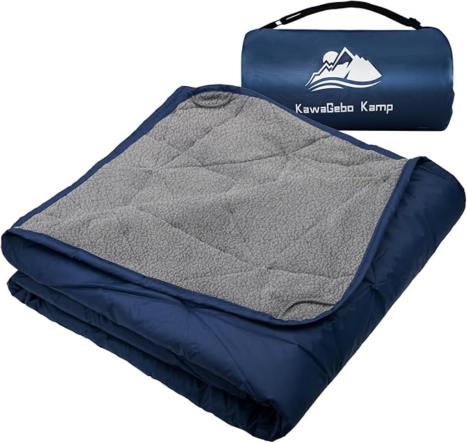 Large Waterproof Outdoor Blanket Thick Fleece 80" x 58" | Windproof Stadium Blanket, Wearable Poncho, Machine Washable for Camping, Car, Pet, Picnics - Dark blue