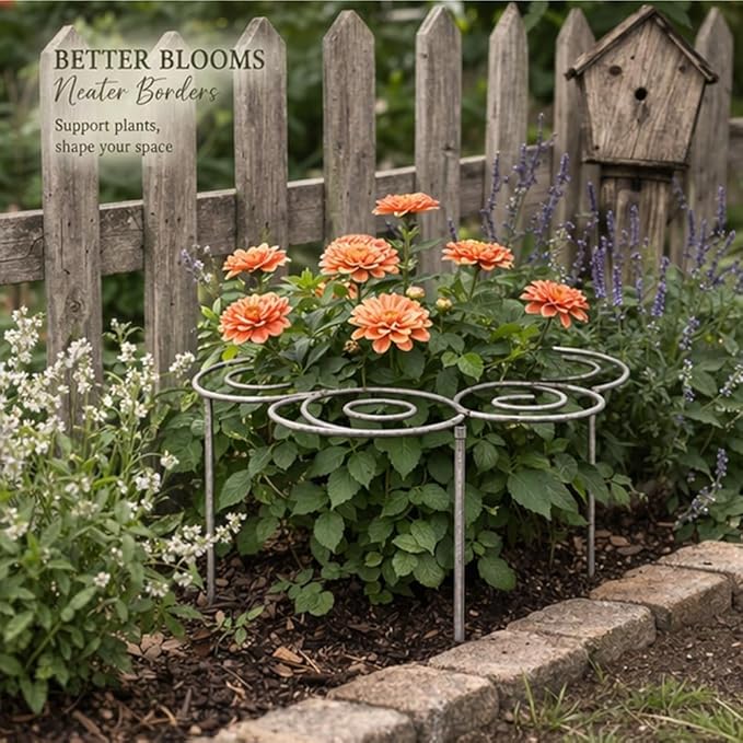 Metal Plant Support Ring for Garden, 2026 New Peony Cage Stand, Indoor Pots, Flower Hoop, Decorative Grow Through Rings, Heavy-Duty Flower Support Frame, Outdoor Orchid Clip (L(17.32in))