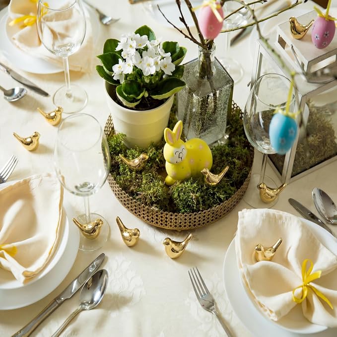 Sieral 100 Pcs Golden Mini Bird Figurines Miniature Resin Bird Statues Small Animal Statues Fairy Garden Accessories for Micro Garden Landscape Dollhouse Cake Potted Plants DIY Craft, 0.59 x 0.67 Inch