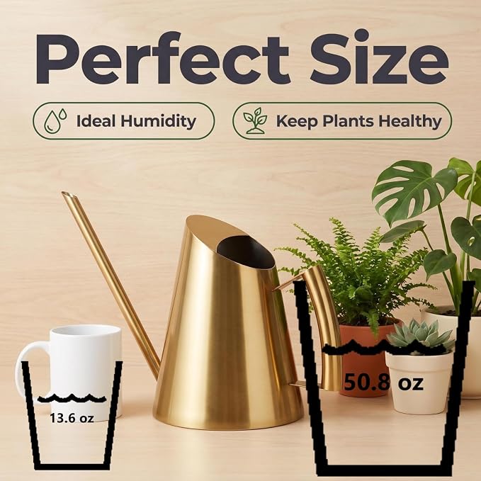 13.6 oz Watering Can Indoor Plants Stainless Steel Plant Waterer Watering Pot Sprinkle Pot Garden Flowers Plants Flower Tool Gold Watering Can with Long Spout (400ml)