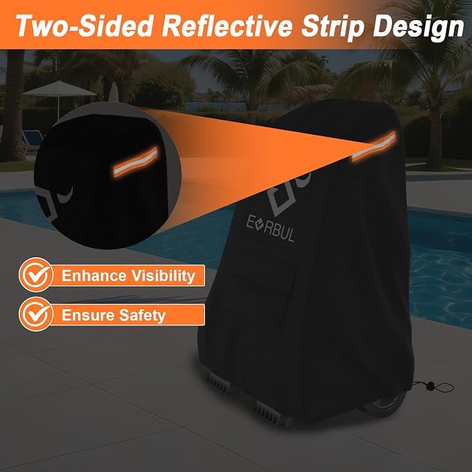 EVRBUL Pool Cleaner Caddy Cover, 26" L x 22" W x 42" H Heavy Duty 420D Waterproof Robotic Pool Caddy Cover with Air Vent, Reflective Strip, Windproof Drawstring