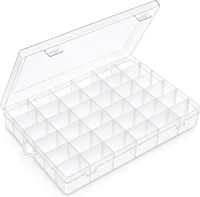 OUTUXED 36 Grids Clear Plastic Organizer Box with Adjustable Compartment Dividers Rock Collection Box for Bead, Nails, Jewelry, Art, DIY Crafts, Fishing Tackle, Small Items Organizers and Storage