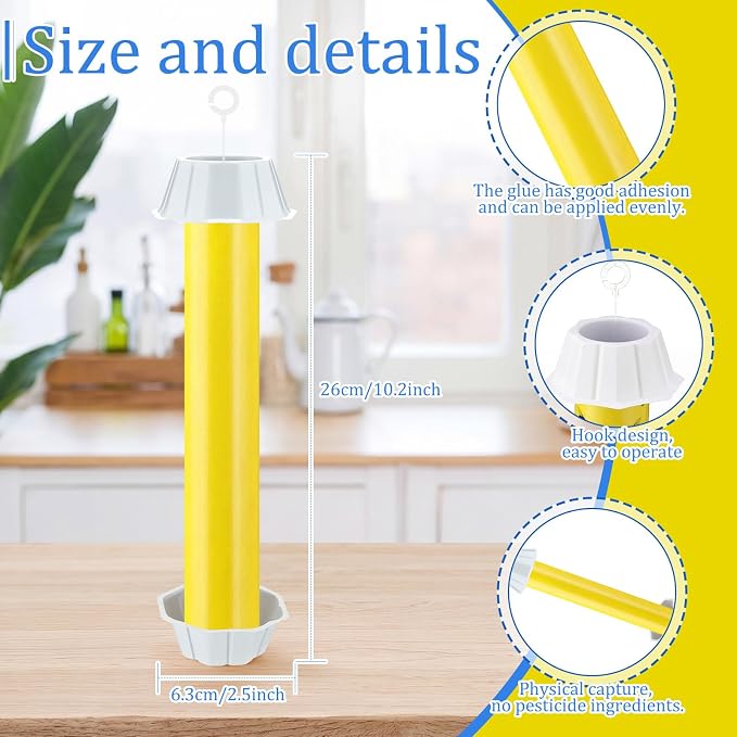 Qualirey 12 Pcs Sticky Fly Trap Fly Stick Indoor Outdoor Long Lasting Hanging Flies Bug Catcher Paper Tape Strips with Hook for Wasps Gnats Bug Insects Fruit Flies Mosquitoes (Bright,Yellow)