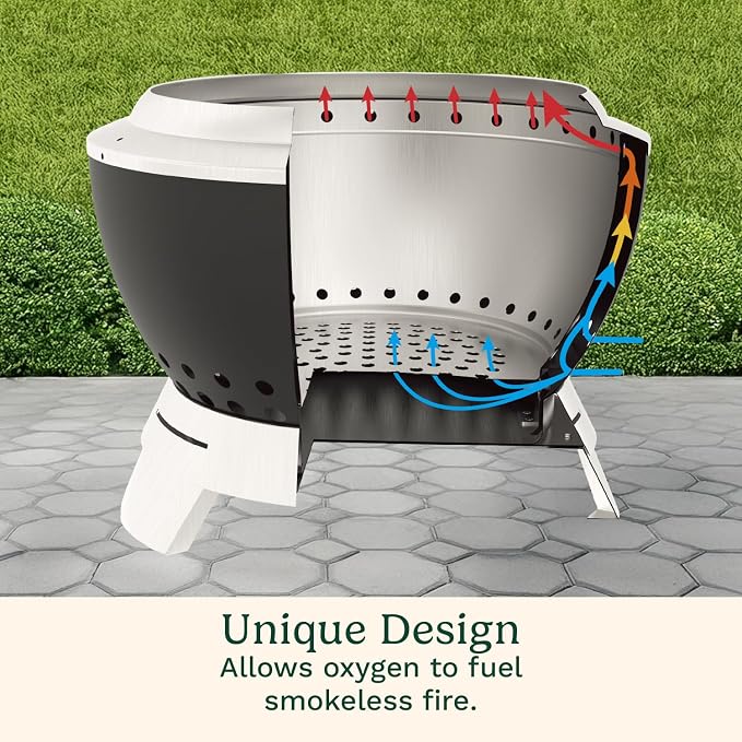 Cuisinart 19.5” Cleanburn Smokeless Fire Pit with Removable Base for Ash, Portable Wood Burning Outdoor Fireplace, Stainless Steel Smoke Free Outdoor Heater, Enhanced Airflow and Easy Cleanup