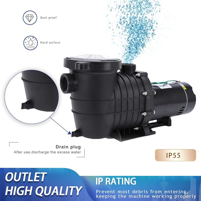 1.5 HP Above Ground Swimming Pool Pump w/ 110v Plug | Dual Voltage 110V/220V Self-Priming Motor UL Certified Safety 6800 GPH High Flow With Strainer Basket