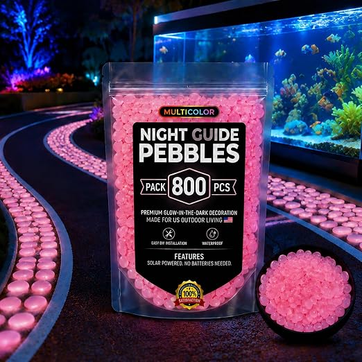 Glow in the Dark Rocks Outdoors, Decorative Night Guide Pebbles for Landscaping & Garden Pathway, Colored Glow Stonesfor Fish Tank, Aquarium Decor & Planters, Luminous Stones for Vases (800, Pink)