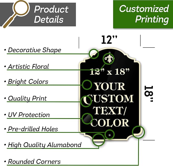 Custom Sign, Customized for Outdoor/Indoor Use, Personalized Designer Style Sign - 12x18 inch, 24 Colors, Rust-Free Thick AlumaBond - By: My Sign Center, USA (Florolex II - Flood)
