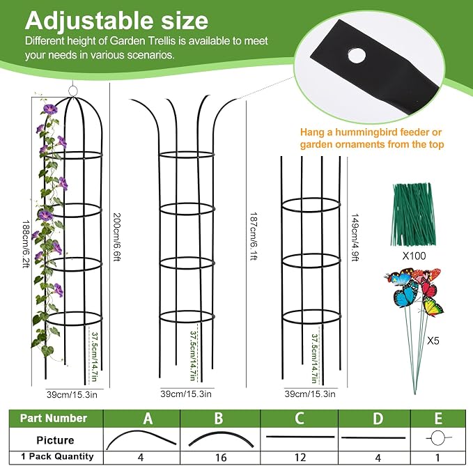 100% Metal Obelisk Garden Trellis 6.6 Ft Tall Plant Support for Climbing Vines and Flowers Stands,Rose Bush Round Trellis for Pots Metal Plant Flower Trellises for Clematis Vine Jasmine Outdoor Indoor