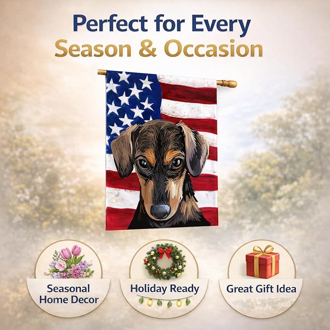 Caroline's Treasures CK6699CHF Serbian Hound Dog American Flag House Flag Large Porch Sleeve Pole Decorative Outside Yard Banner Artwork Wall Hanging, Polyester, House Size, Multicolor