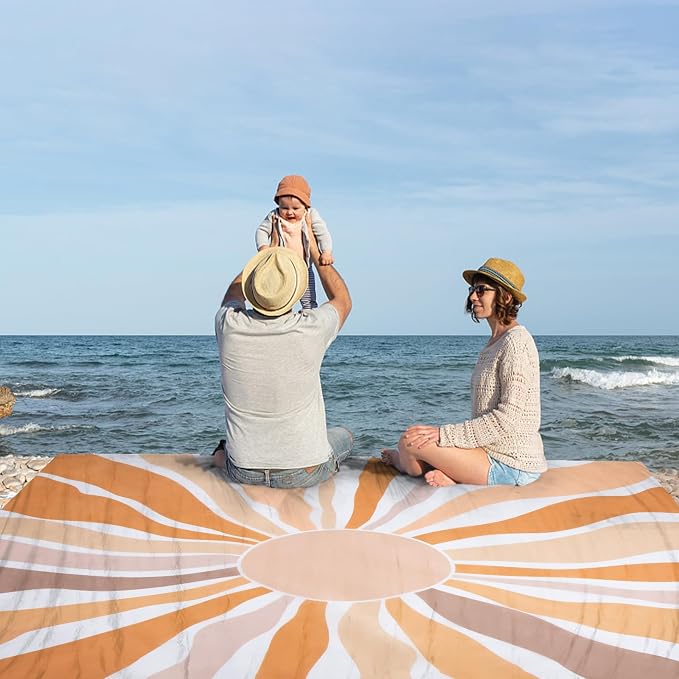 Waterproof Sandproof Beach Blanket, 78" x 86" Large Beach Mat for 2-4 Adults, Lightweight Polyester Outdoor Picnic Blanket for Travel, Camping, Hiking, Beach Essentials for Vacation