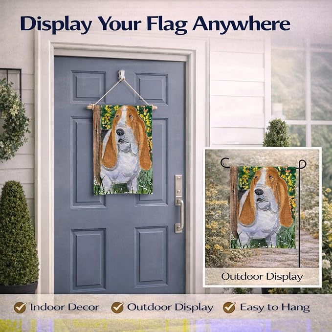 Caroline's Treasures SS8964GF Basset Hound Garden Flag Mailbox Flag Decorative Yard Flag Banner Outside Patio Artwork Yard Flower Beds, Garden Size, Multicolor