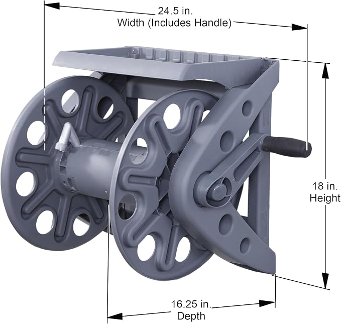 Liberty Garden Products Basics 512 Wall Mounted Hose Reel with Shelf Gray