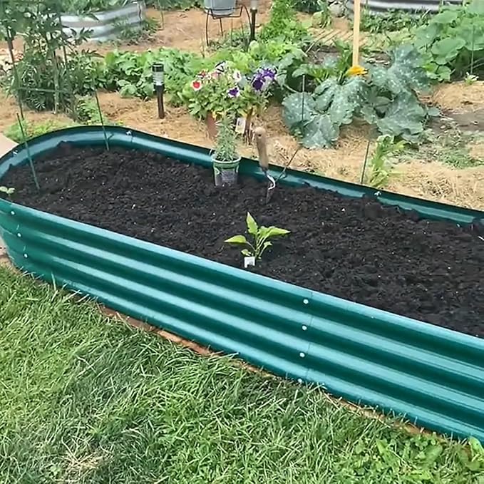 12x2x1 ft Raised Garden Bed, 12" Tall Galvanized Metal Raised Beds for Gardening Kit, Large Above Ground Planters Boxes for Outdoor Plants Vegetables, Flowers, Herbs, Fruits, Rust Resistant, Green