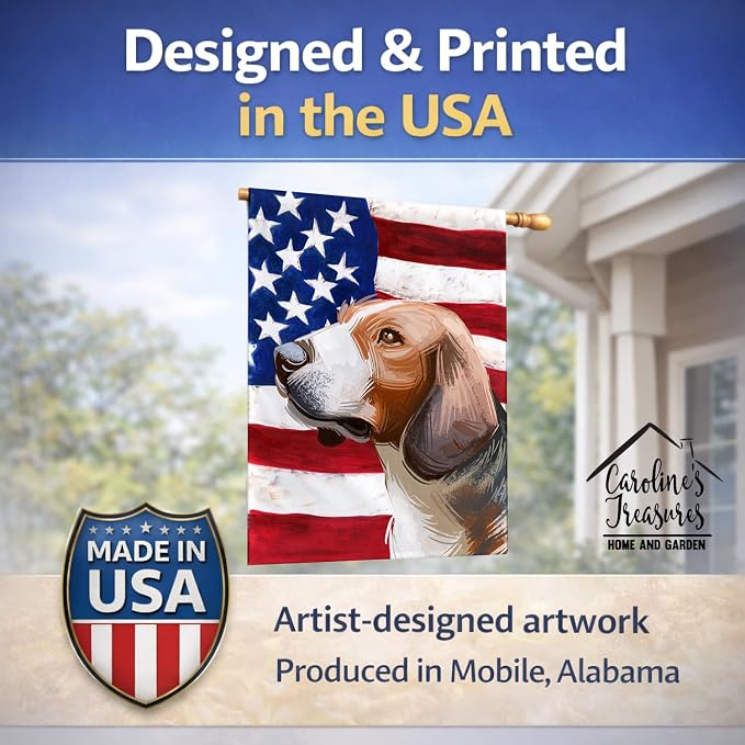 Caroline's Treasures CK6700CHF Serbian Tricolour Hound Dog American Flag House Flag Large Porch Sleeve Pole Decorative Outside Yard Banner Artwork Wall Hanging, Polyester, House Size, Multicolor