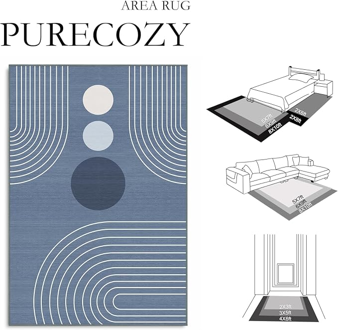 Boho Rug 4x6 Modern Geometric Minimalist Abstract Area Rug for Living Room Dusty Blue Mid Century Modern Contemporary Machine Washable Non-Slip Printed Low-Pile Carpet Dining Room Bedroom Office