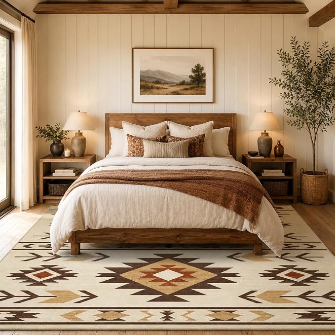 8x10 Area Rug for Living Room Western Rug Southwestern Aztec Tribal Rugs Southwest Navajo Machine Washable Non-Slip Printed Low-Pile Floor Carpet for Bedroom Dining Room Office, Camel