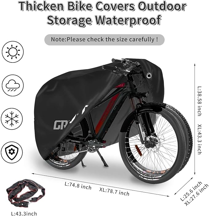 Bike Covers Outdoor Storage Waterproof. It Comes in 3 Colors and 2 Sizes. The Bike Cover is Equipped With a Bike Chain Lock
