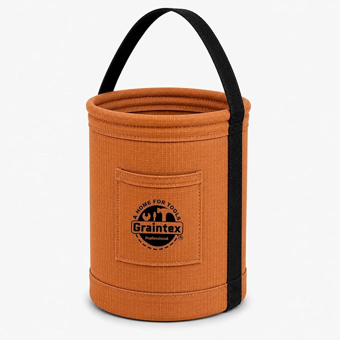 Graintex Canvas Utility Bucket 9.5"x14", Round Tool Bucket, Reinforced Base & Carry Handle, Ripstop Canvas, Ideal Multi-Purpose Bag for Jobsite, Gardening, Home Use, Tool Storage - Tan