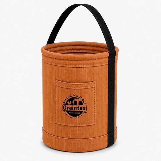 Graintex Canvas Utility Bucket 9.5"x14", Round Tool Bucket, Reinforced Base & Carry Handle, Ripstop Canvas, Ideal Multi-Purpose Bag for Jobsite, Gardening, Home Use, Tool Storage - Tan